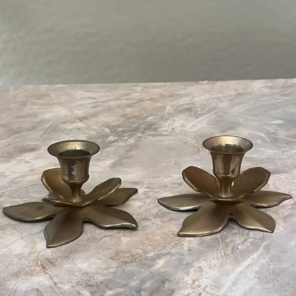 Pair of Vintage Lotus Flower Candlestick Holders Mid Century Modern Decor